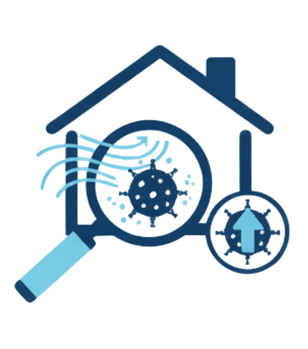 Mold inspection icon showing a home, magnifying glass, and moisture meter