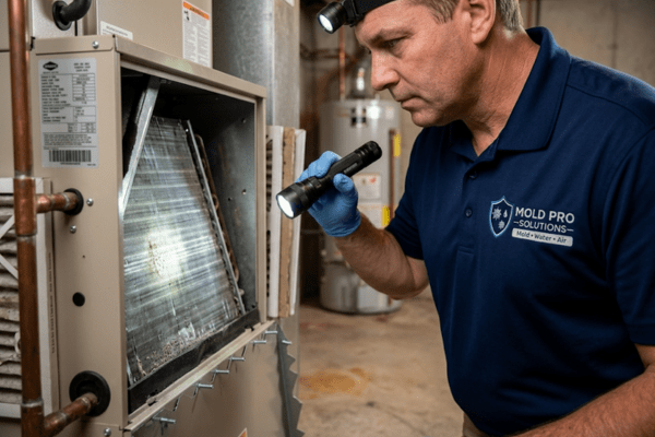 HVAC system inspection for indoor air quality assessment checking coils and ductwork