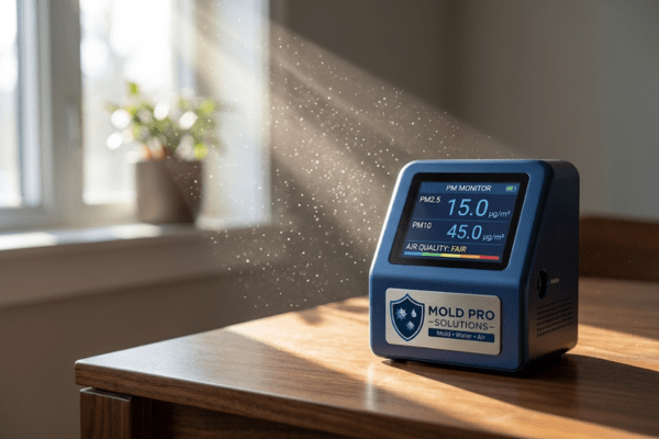Particulate matter counter measuring PM2.5 and PM10 levels in Montgomery County home