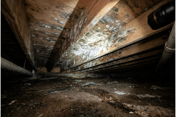 Mold contamination in crawl space before remediation in Bethesda MD