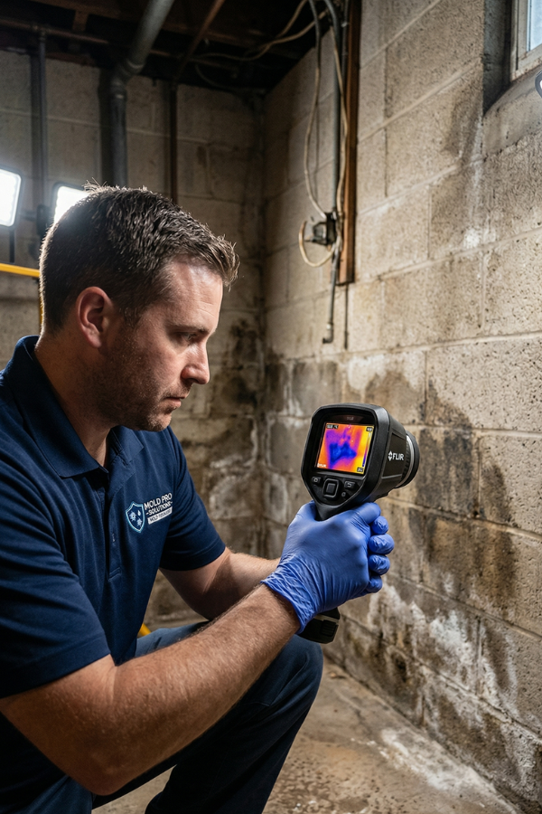 Mold Pro Solutions technician using thermal imaging to detect wall moisture - serving Bethesda, MD