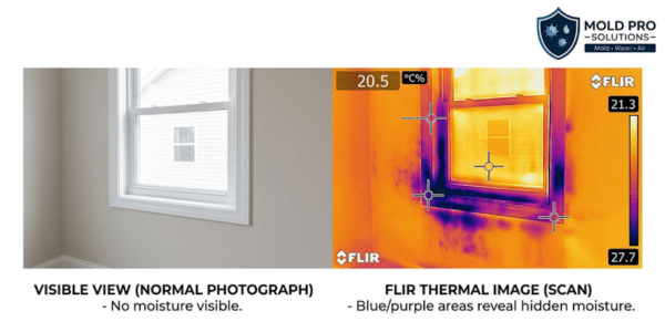 FLIR thermal imaging camera revealing hidden moisture during mold inspection
