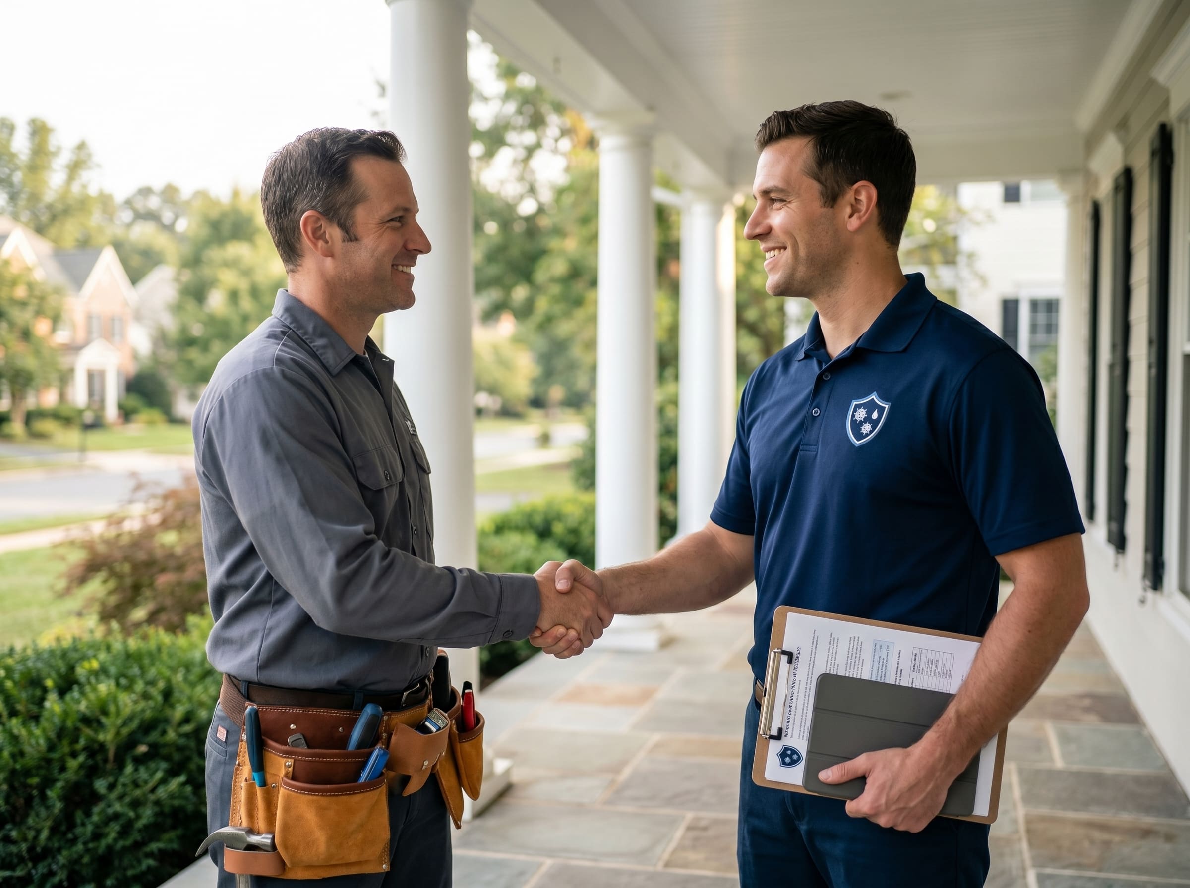 Mold Pro technician shaking hands with contractor partner