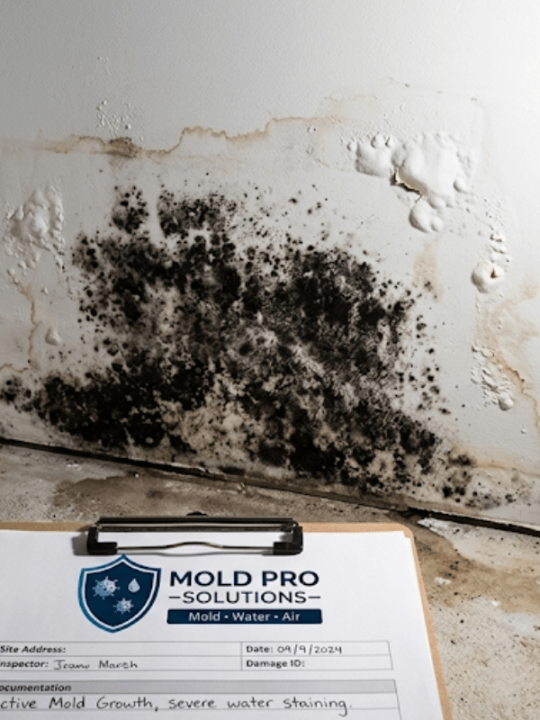 Severe mold growth on basement wall requiring professional remediation in Montgomery County