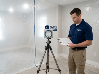 Post-remediation clearance testing with air sampling cassette in clean room
