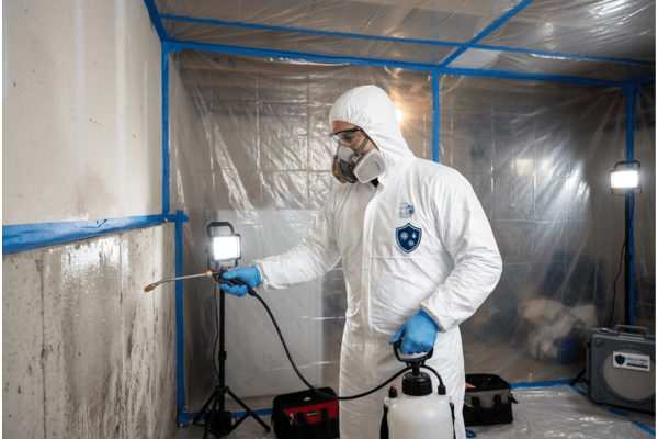 Professional mold remediation with containment barriers in Potomac MD home