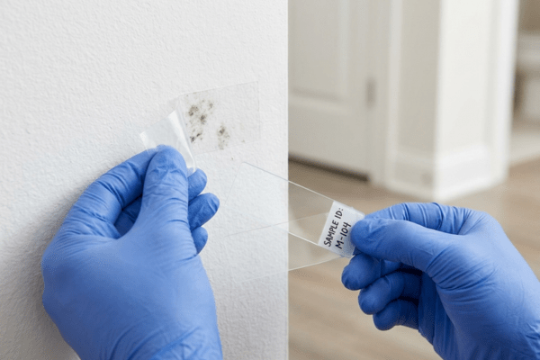 Tape lift surface mold sample collection from wall in Montgomery County home