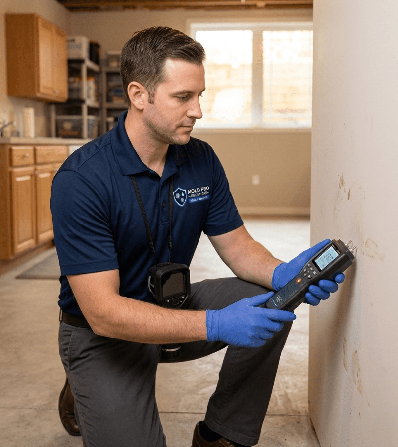 Mold Pro Solutions certified technician with equipment in Montgomery County