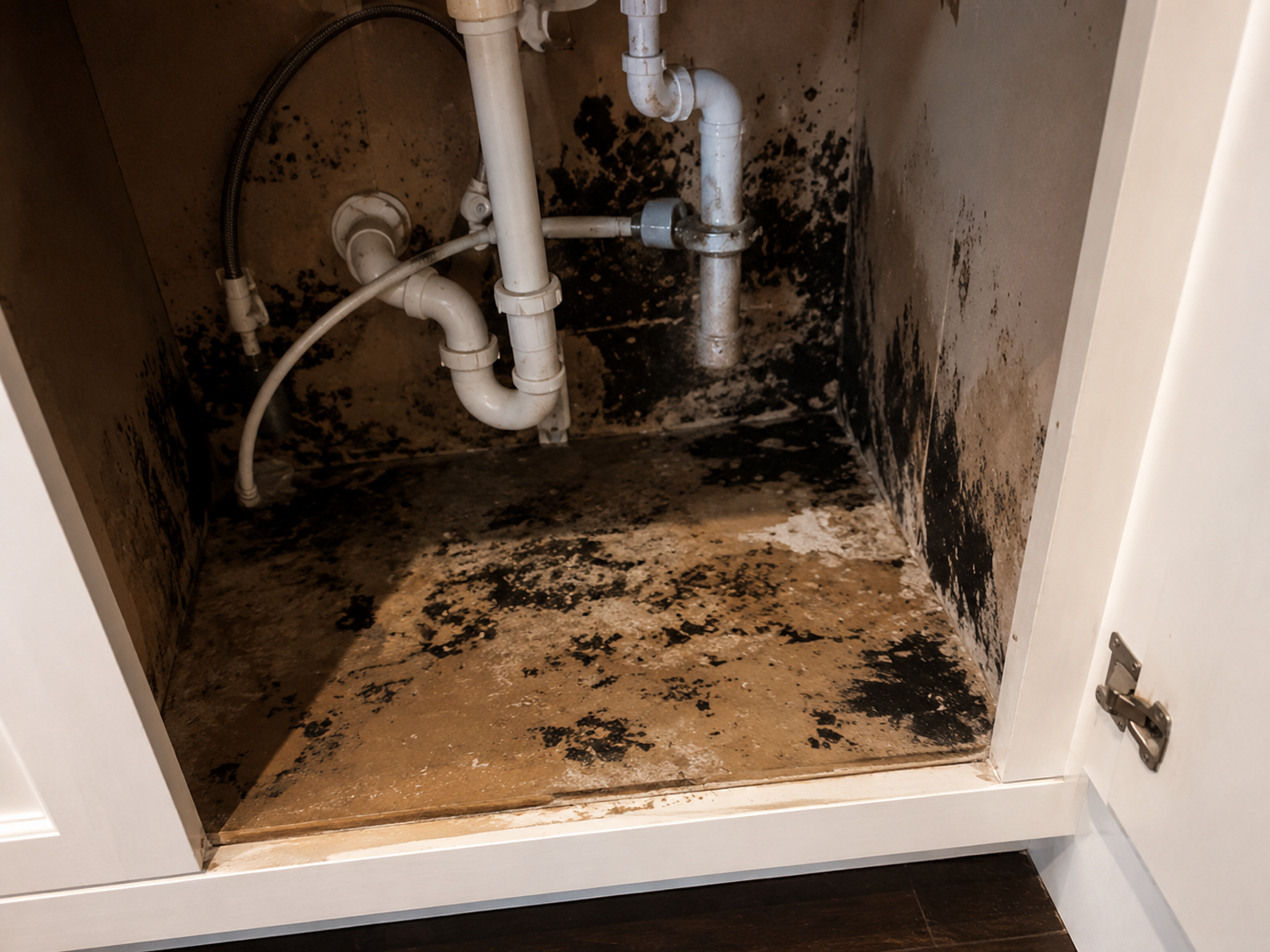 Fungal growth at sink cabinet base