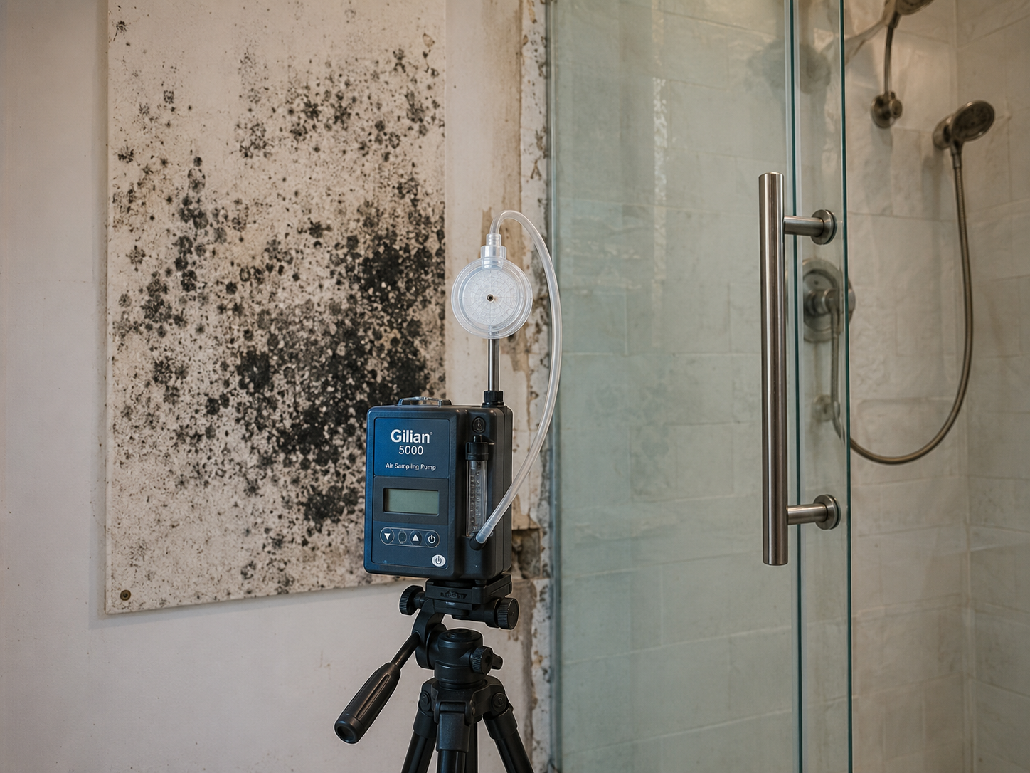 Air sampling equipment in bathroom
