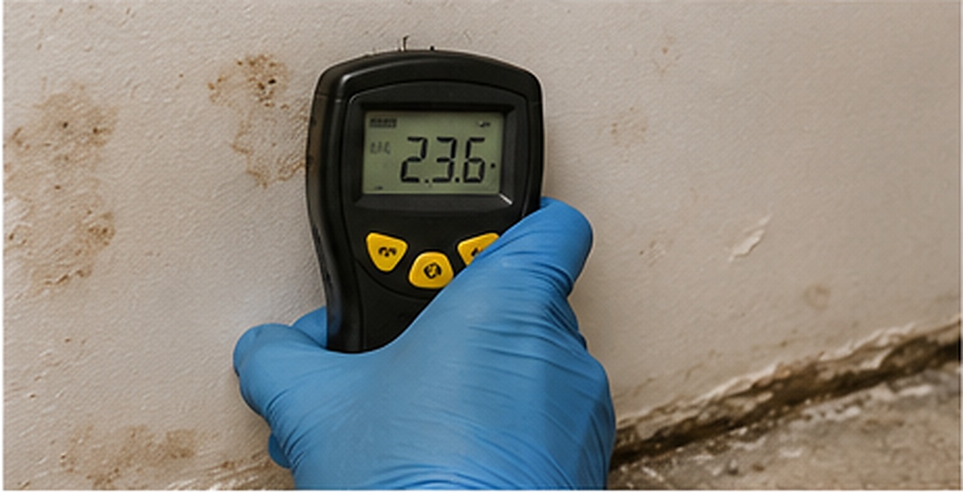 Moisture meter reading on drywall
