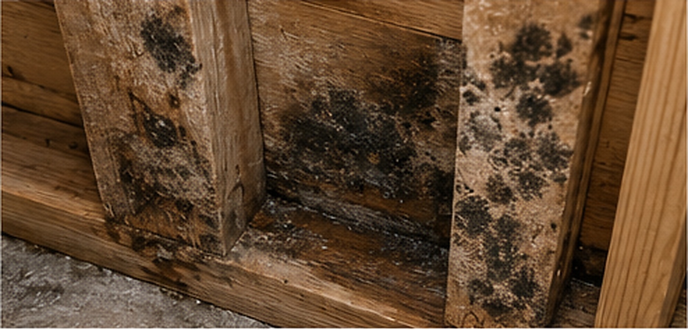 Mold growth on wood framing